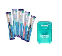 XTRENDY Euro-Tech Extra Soft Toothbrush, Soft Ultra Fine Feathered Bristles Toothbrush with Soft Slim Handle Grip and Thumb Rest for Adults, 5 Pack with Bonus Floss