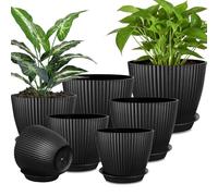Xtrillogen 18/17/16/14/13/11/10 Large Plastic Plant Pots Indoor,Indoor Plant Pot with Drainage Holes and Saucer,Small House Garden Flower Planters Suitable for Flower,Succulent(Black-7Pack)