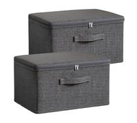 Xtrillogen 2 Pack Storage Boxes with Zip,Premium Grey Fabric Storage Boxes with Lids,Foldable Clothes Organiser Set,Solution for Blanket,Comforter,Bed Sheet and Toy(S)