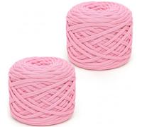 Xtrillogen 2 x 285g T Shirt Yarn,Chunky Yarn for Hand Knitting,Chunky Wool Knitting Kit,Tshirt Yarn for Crochet Wool Bags,Blankets,Baskets & DIY Home Decor(Pink)