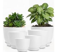 Xtrillogen 25/23/20/18/16/12 Large Plastic Plant Pots Indoor,6PCS Indoor Plant Pot with Drainage Holes and Saucer,Small House Garden Flower Planters (White)