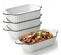Xtrillogen 4PCS Ceramic Lasagne Pie Baking Dish Set,10.5 Inch Rectangular Individual Pie Dishes for the Oven,Large Baking Tray with Handles,Suitable for Casserole,Cake,Microwave and Oven Safe(Stripes)