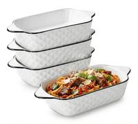 Xtrillogen 4PCS Ceramic Lasagne Pie Baking Dish Set,10.5 Inch Rectangular Individual Pie Dishes for the Oven,Large Baking Tray with Handles,Suitable for Casserole,Cake,Microwave and Oven Safe(Diamond)