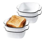 Xtrillogen 4PCS Small Ceramic Lasagne Enamel Pie Dish,5.7 Inch Square Individual Pie Dishes for the Oven,Small Baking Tray with Handles,Suitable for Casserole,Cake,Microwave and Oven Safe(Stripes)