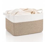 Xtrillogen 65L Large Collapsible Laundry Basket,Washing Storage Baskets,Woven Blanket Basket,Toy Storage Hamper,Cotton Rope Bin for Dirty Clothes,Laundry Hamper for Living Room & Bedroom(White&Brown)