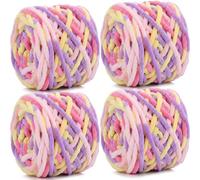 Xtrillogen Chunky Chenille Yarn 4 x 100g Balls,Soft Fluffy Multicolor Plush Wool for Crochet & Knitting Soft Thick Chunky Yarn Crochet Yarn for Blankets,Hats,Cushions (Colorful)