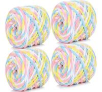 Xtrillogen Chunky Chenille Yarn 4 x 100g Balls,Soft Fluffy Multicolor Plush Wool for Crochet & Knitting Soft Thick Chunky Yarn Crochet Yarn for Blankets,Hats,Cushions (Pink Yellow Blue)