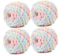 Xtrillogen Chunky Chenille Yarn 4 x 100g Balls,Soft Fluffy Multicolor Plush Wool for Crochet & Knitting Soft Thick Chunky Yarn Crochet Yarn for Blankets,Hats,Cushions (Macaron)