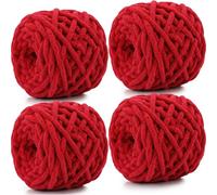 Xtrillogen Chunky Chenille Yarn 4 x 100g Balls,Soft Fluffy Multicolor Plush Wool for Crochet & Knitting Soft Thick Chunky Yarn Crochet Yarn for Blankets,Hats,Cushions (Bright Red)