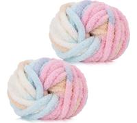 Xtrillogen Chunky Crochet Yarn 2×250g Thick Soft Fluffy Chenille Yarn,Multicolored Knitting Chunky Wool,Super Chunky Yarn for Crocheting Blankets,Hats,Cushions&Bags (Marshmallow)