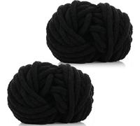 Xtrillogen Chunky Crochet Yarn 2×250g Thick Soft Fluffy Chenille Yarn,Multicolored Knitting Chunky Wool,Super Chunky Yarn for Crocheting Blankets,Hats,Cushions&Bags(Black)