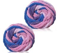 Xtrillogen Chunky Crochet Yarn 2×250g Thick Soft Fluffy Chenille Yarn,Multicolored Knitting Chunky Wool,Super Chunky Yarn for Crocheting Blankets,Hats,Cushions&Bags (Blueberry Color)