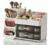 Xtrillogen Makeup Organiser Storage with Drawers,Large Capacity Make Up Organiser,Cosmetics Organizer Stores Lipstick,Makeup Brush Holder Suitable for Dressing Table,Bathroom and Bedroom Desk(White)