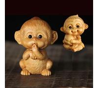 Xtroml Cute Wooden Monkey Ornament, Retro Mini Crafted Monkey Figurines, Small Animal Statues Wooden Hand Carved Arborvitae Wood Cute Mini Sculpture,Creative Animal Decoration,Set