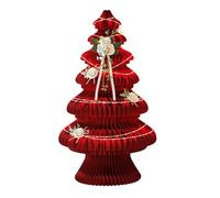 Xtroml Foldable Paper Christmas Tree with LED Lights and DIY Floral Decor, Accordion Structure Holiday Centerpiece for Home, Office, Window Display, Party Décor,Red-99×56cm