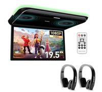 XTRONS 19.5“ HD Digital TFT 16:9 Screen Car Overhead Video Ultra-Thin Car Roof Mounted Player with Built-in HDMI/AV/USB Speakers and Colourful Aura Light with 2 pcs IR Headphones (Black)