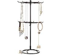 xtsfx 2 Tier Rotating Jewelry Display Stand, Necklace Holder Jewelry Tree Bracelet Stand Display Organizer for Necklaces Bracelets Earrings Rings, Black, 5.9x16.3in
