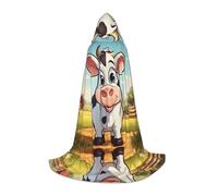 XTUAG Cartoon Milk Cow Printing Hooded Capes For Teenagers Hooded Cloak Halloween Christmas Fancy Cape Costumes, Black, Medium