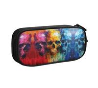 XTUAG Color Skulls Large Capacity Double Layer Student Pen Caseback To School Supplies Forteen