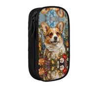 XTUAG Corgi Floral Flowers Spring Garden Large Capacity Double Layer Student Pen Caseback To School Supplies Forteen