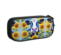 XTUAG Cow With Sunflowers In Blue Large Capacity Double Layer Student Pen Caseback To School Supplies Forteen
