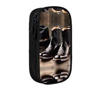 XTUAG Cowboy Black Hat Western Boots Large Capacity Double Layer Student Pen Caseback To School Supplies Forteen