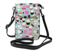 XTUAG Cupcake Pattern Crossbody Bag For Women Leather Cellphone Shoulder Purses Fashion Travel Designer Wallet, Black