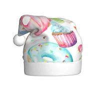 XTUAG Cupcakes Donuts Muffins Sugar Printing Christmas Hat Santa Hat With Xmas New Year Party Headwear