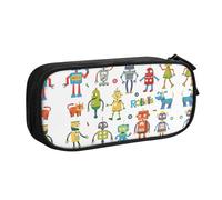 XTUAG Cute Cartoon Robots Large Capacity Double Layer Student Pen Caseback To School Supplies Forteen