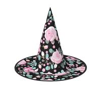 XTUAG Cute Red Rose Mix Leopard Printing Halloween Witches Hats Witch Hat Adult Halloween Cosplay Party