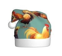 XTUAG Cute Rooster Chickens Printing Christmas Hat Santa Hat With Xmas New Year Party Headwear