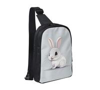 Xtuag Cute White Rabbit Crossbody Backpack Travel Hiking Daypack Small Chest Bag For Women Men Outdoor Sports, Black