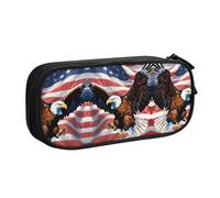 XTUAG Eagle With Usa Flag Large Capacity Double Layer Student Pen Caseback To School Supplies Forteen