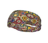 XTUAG Ethnic Circles Floral Pattern Running Headbands for Men Sweatbands Sports Sweat Bands Mens Workout Thin Fitness Gym Yoga, Black