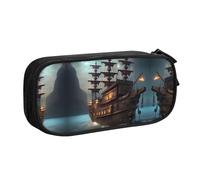 XTUAG Fantasy Pirate Ship Large Capacity Double Layer Student Pen Caseback To School Supplies Forteen