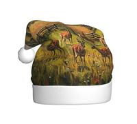 XTUAG Farm With Deer Printing Christmas Hat Santa Hat With Xmas New Year Party Headwear