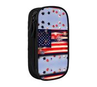 XTUAG Firework American Flag 4th Of Julys Large Capacity Double Layer Student Pen Caseback To School Supplies Forteen