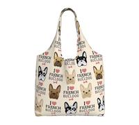 XTUAG Flamingo Bird Round Leaves Canvas Bag Bag Handbag Eco-Friendly Reusable Groceryshopping Bags For Women Girls, French Dog, One Size