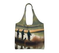 XTUAG Flower Diamond Painting Canvas Bag Bag Handbag Eco-Friendly Reusable Groceryshopping Bags For Women Girls, Fishing Lake Fishermen, One Size