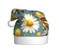 XTUAG Flying Bees Daisy Honey Printing Christmas Hat Santa Hat With Xmas New Year Party Headwear