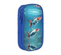 XTUAG Flying Fish In The Ocean Large Capacity Double Layer Student Pen Caseback To School Supplies Forteen