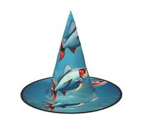 XTUAG Flying Fish In The Ocean Printing Halloween Witches Hats Witch Hat Adult Halloween Cosplay Party