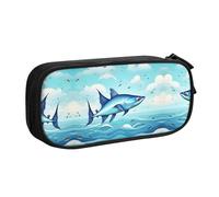 XTUAG Flying Fish In The Oceans Large Capacity Double Layer Student Pen Caseback To School Supplies Forteen