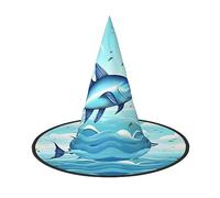 XTUAG Flying Fish In The Oceans Printing Halloween Witches Hats Witch Hat Adult Halloween Cosplay Party