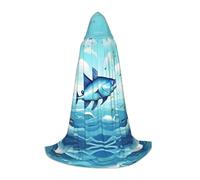 XTUAG Flying Fish In The Oceans Printing Hooded Capes For Teenagers Hooded Cloak Halloween Christmas Fancy Cape Costumes, Black, S