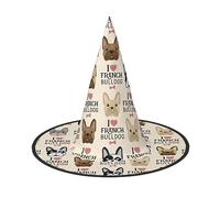 XTUAG French Dog Printing Halloween Witches Hats Witch Hat Adult Halloween Cosplay Party