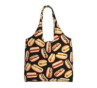 XTUAG French Roosters Canvas Bag Bag Handbag Eco-Friendly Reusable Groceryshopping Bags For Women Girls, Fun Food Hot Dogs, One Size
