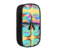 XTUAG Funny Flip Flops Slippers Art Sandals Large Capacity Double Layer Student Pen Back Case For School Supplies Fifteen