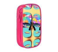 XTUAG Funny Flip Flops Slippers Art Sandals Large Capacity Double Layer Student Pen Back Case For School Supplies Fifteen