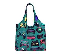 XTUAG Gold Black Wallpaper Canvas Bag Bag Handbag Eco-Friendly Reusable Groceryshopping Bags For Women Girls, Gaming Controller Patterns, One Size